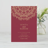 Invitation Elégant Mandala Gold Dark Red Mariage indien (Debout devant)