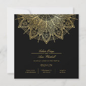 Invitation Elégant Mandala Gold Simple Mariage noir (Devant)