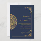 Invitation Elégant Mandala Navy et Mariage d'or (Devant)