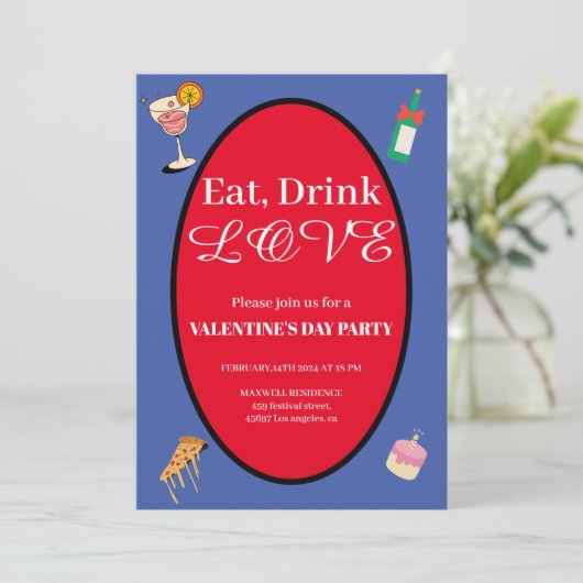 Invitation Élégant manger Boire Aimer Saint-Valentin Coeurs (Debout devant)