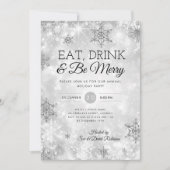 Invitation Elégant manger et boire Silver Fête de Noël (Devant)