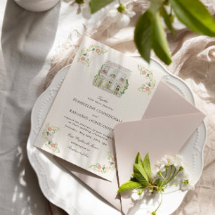 Invitation Élégant manoir aquarelle mariage rococo