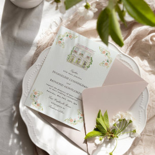 Invitation Élégant manoir aquarelle mariage rococo