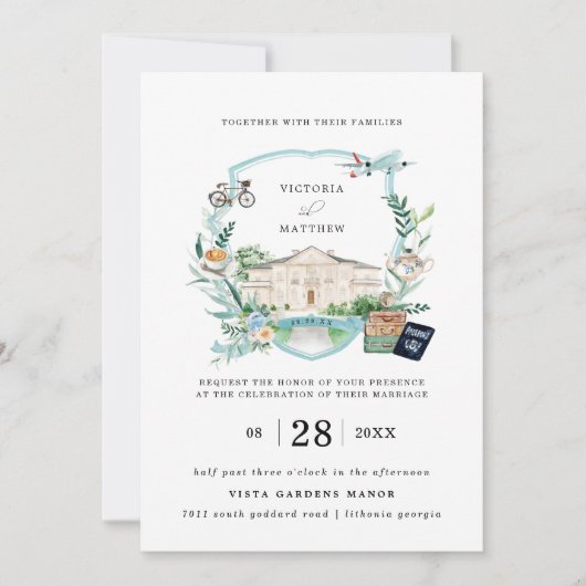 Invitation Élégant Manoir De Château | Mariage de voyage Cres (Devant)