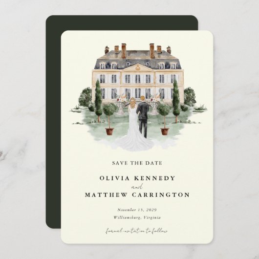 Invitation Elégant Manoir De Pays | Enregistrer la date (Devant / Derrière)