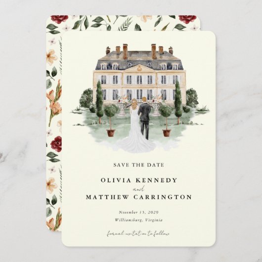 Invitation Elégant Manoir De Pays | Enregistrer la date (Devant / Derrière)