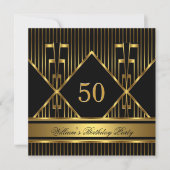 Invitation Élégant Mans Black Gold Stripe Anniversaire Hommes (Devant)