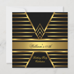 Invitation Élégant Mans Black Gold Stripe Anniversaire Hommes