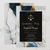 Invitation Élégant Marble Gold Law School de la partie de gra (Devant / Derrière)