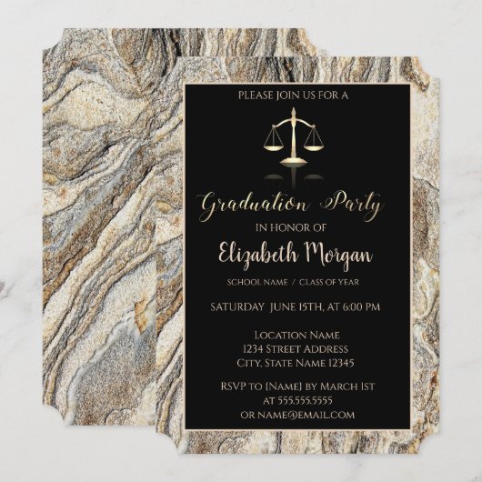Invitation Élégant Marble Stone Law School Graduation Party (Devant / Derrière)