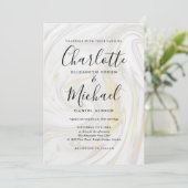 Invitation Élégant marbre Agate Signature Script Mariage (Debout devant)
