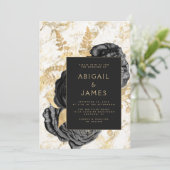 Invitation Élégant Marbre blanc Floral Black Gold Mariage (Debout devant)
