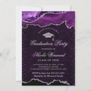 Invitation Élégant Marbre d'agate Violet et Argent pour la Re
