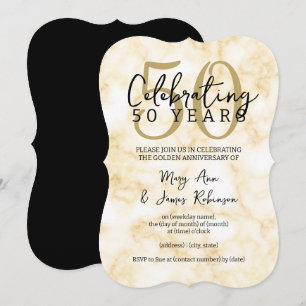 Invitation Élégant Marbre Doré 50e Anniversaire de Mariage