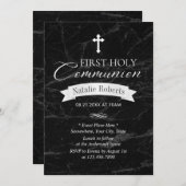 Invitation Élégant Marbre foncé Première communion sainte (Devant / Derrière)