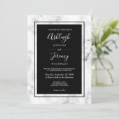 Invitation Élégant marbre moderne noir blanc Mariage (Debout devant)