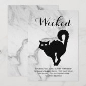 Invitation Élégant Marbre noir Chat Halloween Costume Party (Devant / Derrière)