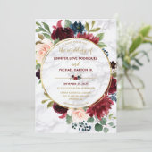 Invitation Elégant Marbre Or Marsala Marine Bleu Floral Fleur (Debout devant)
