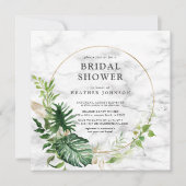 Invitation Elégant Marbre Or Tropical Wreath Carré douche (Devant)