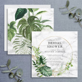Invitation Elégant Marbre Or Tropical Wreath Carré douche
