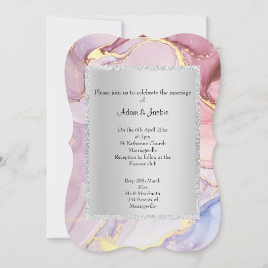 INVITATION ÉLÉGANT MARBRE ROSE PURPLE MARIAGE ABSTRAIT (Devant)