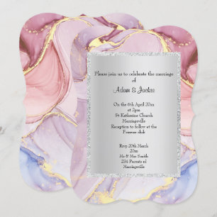 INVITATION ÉLÉGANT MARBRE ROSE PURPLE MARIAGE ABSTRAIT