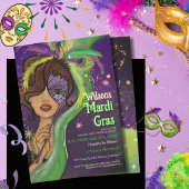 Invitation Elegant Mardi Gras Masquerade Hand-drawn Portrait