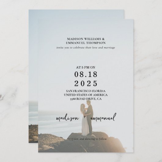 Invitation Élégant Mariage 2 Vellum Photo Overlay (Devant / Derrière)