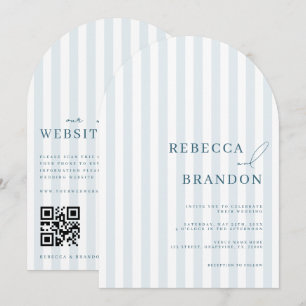 Invitation Élégant Mariage à Arc avec Rayures Bleues