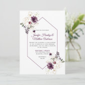 Invitation Élégant Mariage à cadre violet et or Floral (Debout devant)