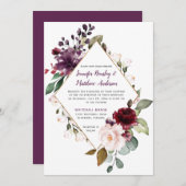 Invitation Élégant Mariage à charpente violet et rouge (Devant / Derrière)