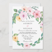 Invitation Élégant Mariage à feuilles florales roses (Devant)