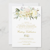 Invitation élégant mariage à fleurs d'ivoire aquarelle (Devant)