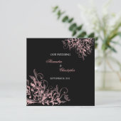 Invitation Élégant Mariage à fleurs roses (Debout devant)