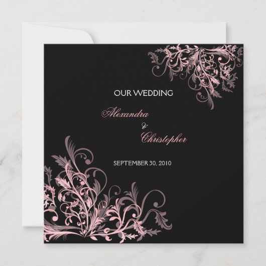 Invitation Élégant Mariage à fleurs roses (Devant)