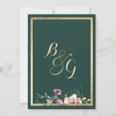 Invitation Élégant Mariage à fleurs vert de forêt or rose (Dos)