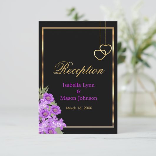 Invitation Élégant Mariage à fleurs violettes - Réception (Debout devant)