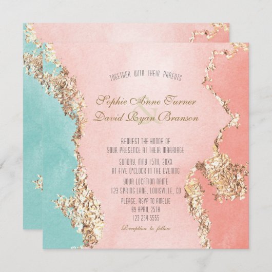 Invitation Élégant Mariage à huile d'or Pastel Aquarelle (Devant / Derrière)