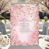 Invitation Élégant Mariage à lanterne rose cerise