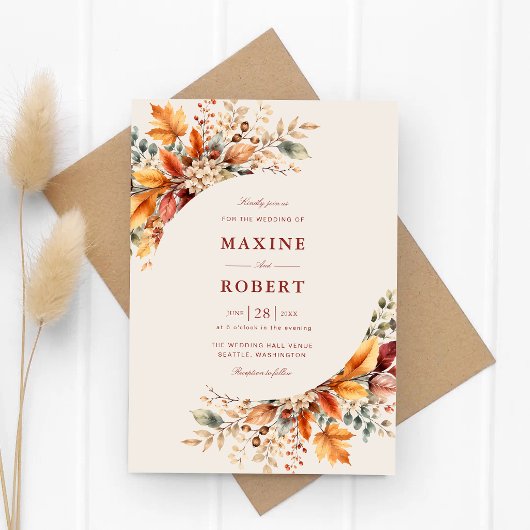 Invitation Élégant Mariage à l'Aquarelle Douce de Feuillage d