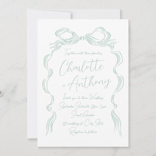 Invitation Élégant Mariage à mâchoire vert clair (Devant)