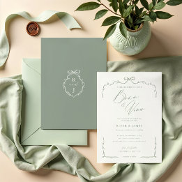 Invitation Élégant Mariage à main verte et à ruban