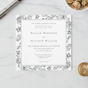 Invitation Élégant mariage à motif chinois noir avec oiseau e