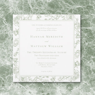 Invitation Élégant Mariage à Motif Chinois Vert Oiseau et Bla