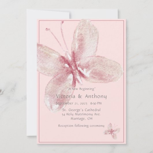 Invitation Élégant Mariage à papillon rose-mauve (Devant)