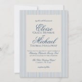 Invitation Élégant Mariage à Rayures Bleues Script Ancien Arg (Devant)