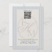 Invitation Élégant Mariage à Rayures Bleues Script Ancien Arg (Dos)