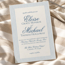 Élégant Mariage à Rayures Bleues Script Ancien Arg
