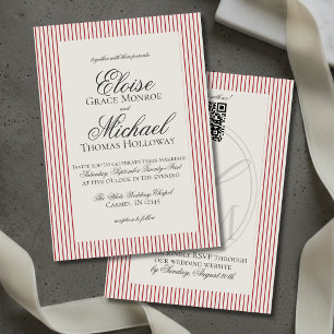 Invitation Élégant Mariage à Rayures Rouges Script Vieille Fo