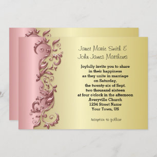 Invitation Élégant Mariage à saveur mauve-or rose